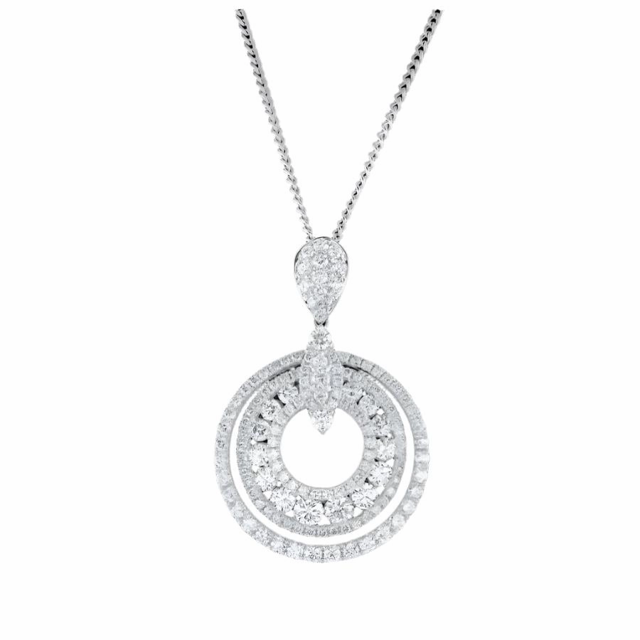 18ct White Gold Diamond Set Concentric Circle Pendant