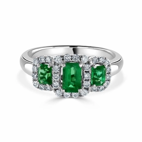 18ct white gold Emerald & Diamond triple cluster ring