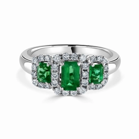 18ct white gold Emerald & Diamond triple cluster ring