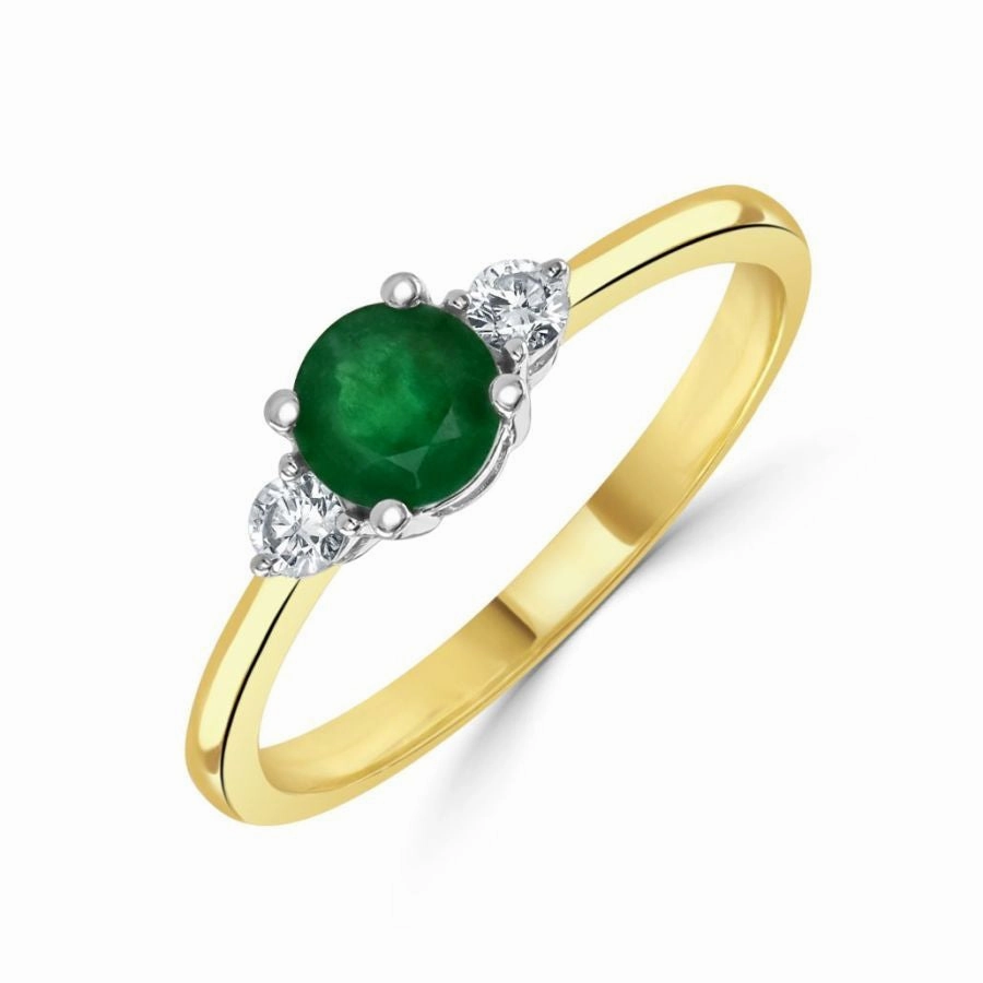 18ct white gold emerald and diamond claw set three stone ring