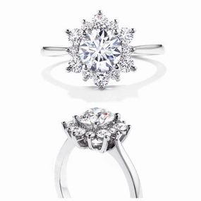 18ct White Gold Lady Di Round Brilliant Cut Diamond Cluster Ring