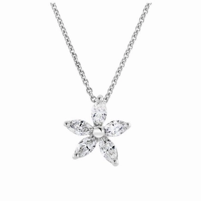 18ct White Gold Marquise Cut Diamond Flower Pendant