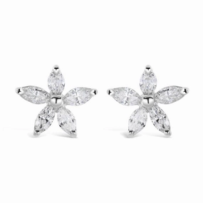 18ct White Gold Marquise Cut Diamond Flower Stud Earrings