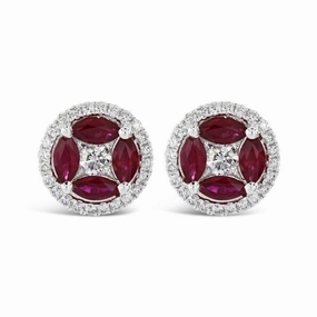 18ct White Gold Marquise Cut Ruby & Diamond Stud Earrings
