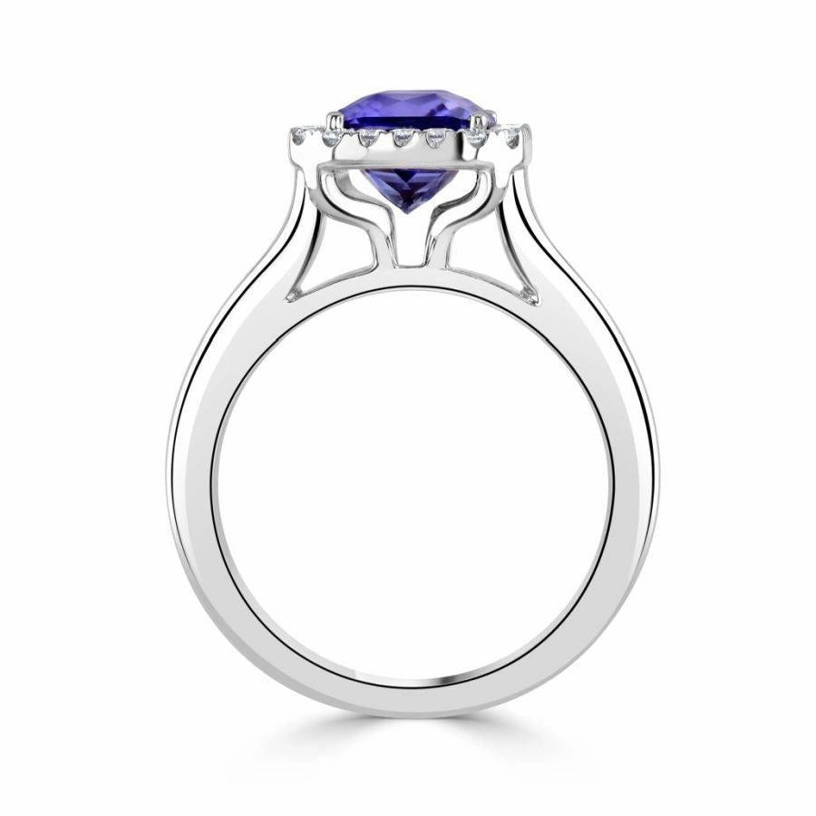 18ct White Gold Octagonal Cut Tanzanite & Diamond Halo Cluster Ring