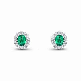 18ct white gold oval emerald and brilliant cut claw set stud earrings