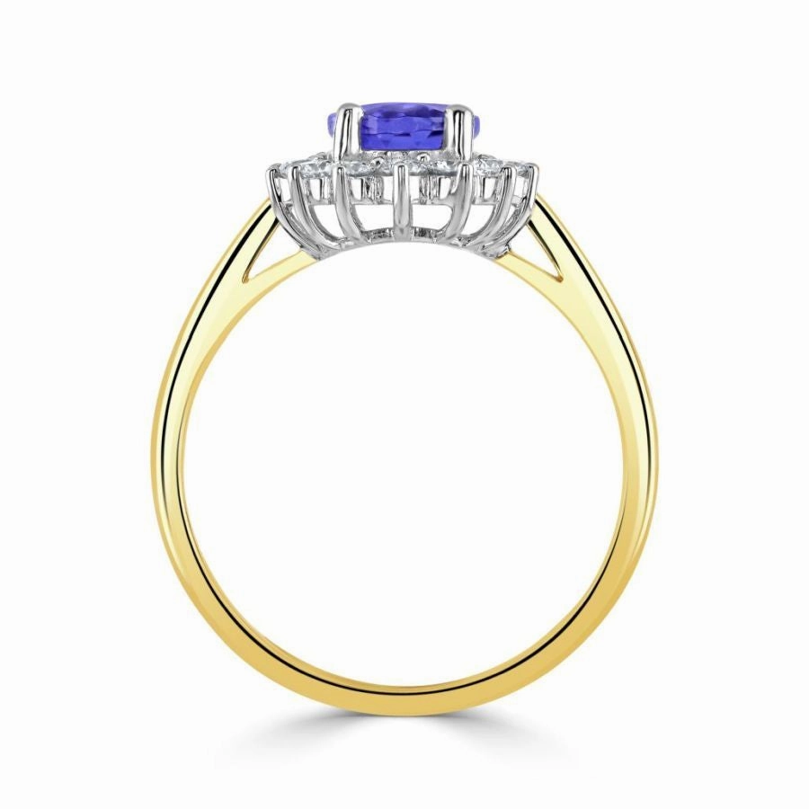 18ct white gold oval tanzanite and diamond claw set ring