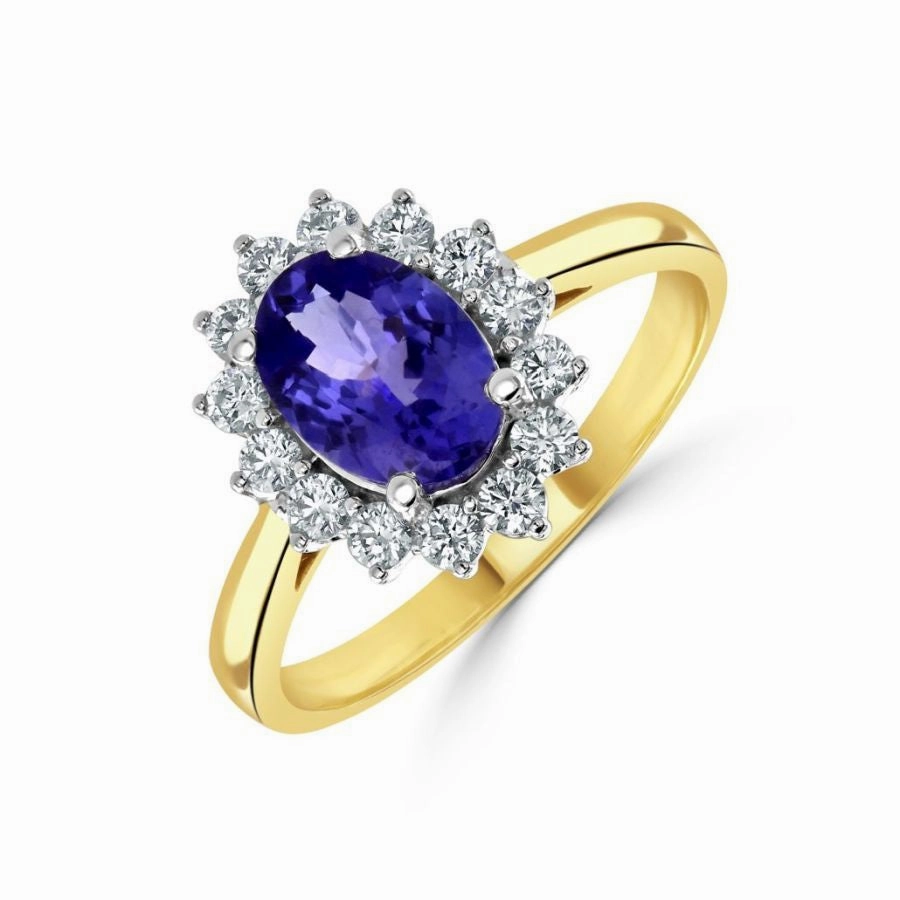 18ct white gold oval tanzanite and diamond claw set ring