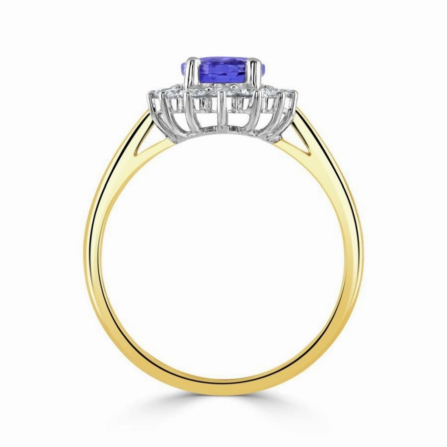 18ct white gold oval tanzanite and diamond claw set ring