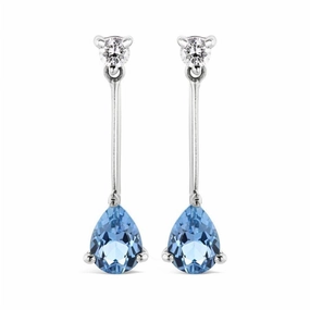 18ct White Gold Pear Cut Aquamarine & Diamond Long Drop Earrings