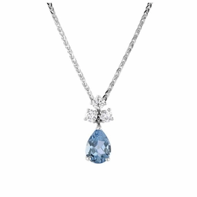 18ct White Gold Pear Cut Aquamarine & Diamond Pendant & Chain