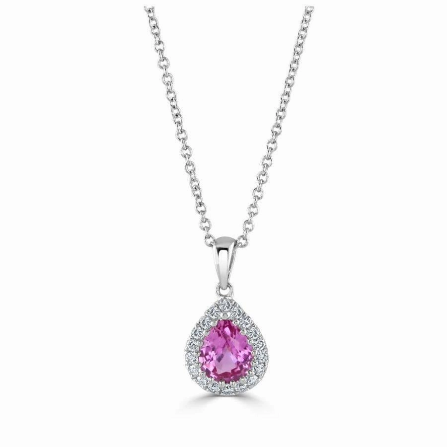 18ct White Gold Pear Cut Pink Sapphire & Diamond Halo Cluster Pendant