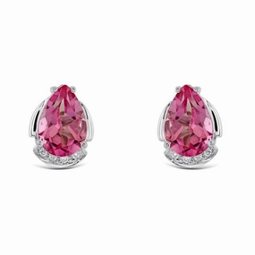 18ct White Gold Pear Cut Pink Topaz & Diamond Stud Earrings