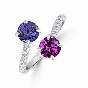 18ct White Gold Pink & Purple Sapphire & Diamond Crossover Ring