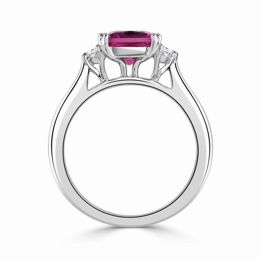 18ct White Gold Pink Tourmaline & Fancy Cut Diamond Trilogy Ring