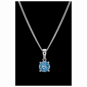 18ct White Gold Rnd Blue Topaz Pendant No-Chain