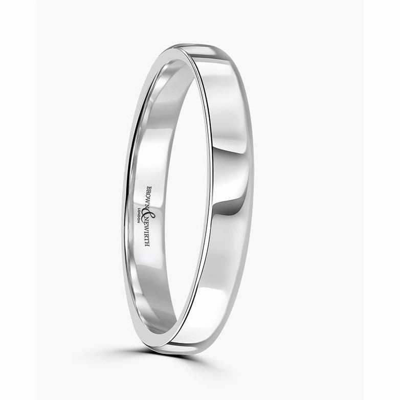 18ct white gold Rolled Edge Wedding Ring light guage 3mm width