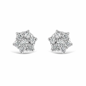 18ct White Gold Round Brilliant Cut Diamond Cluster Stud Earrings