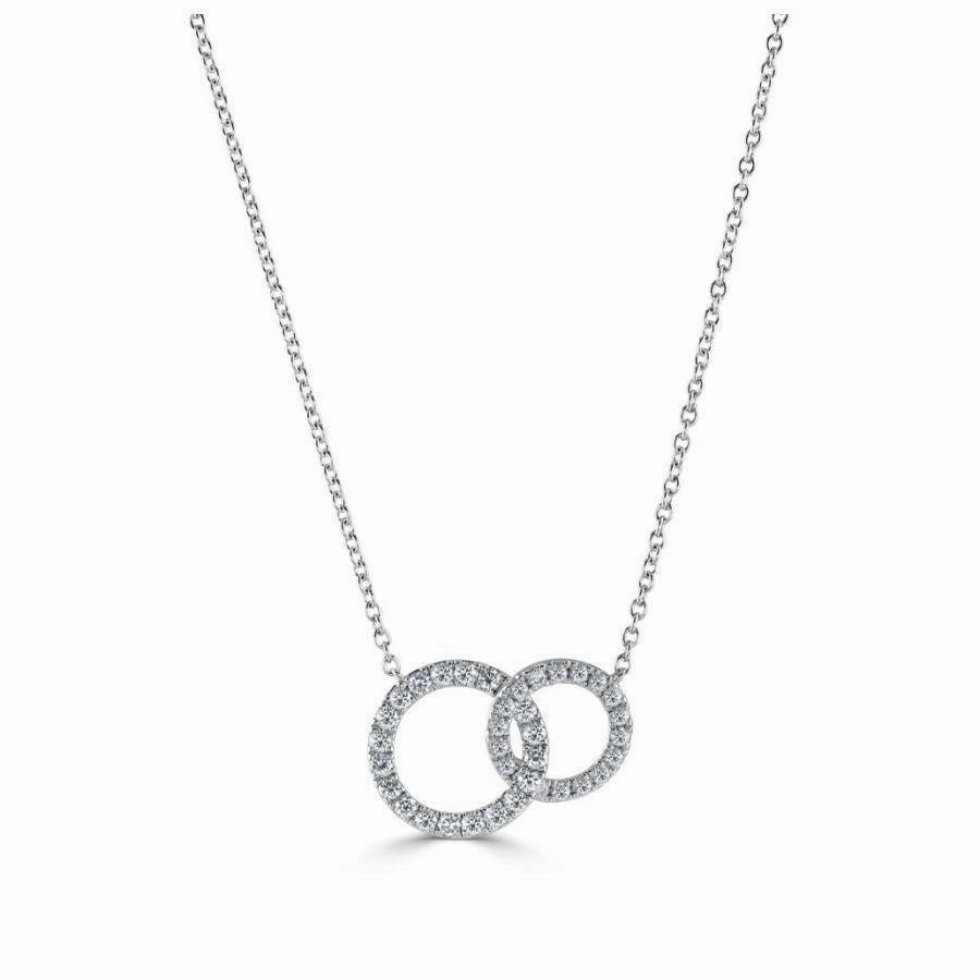 18ct White Gold Round Brilliant Cut Diamond Interlocking Circle Pendant