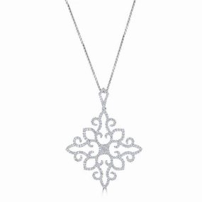 18ct White Gold Round Brilliant Cut Diamond Openwork Pendant & Chain