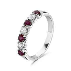 18ct White Gold Round Cut Ruby & Diamond 7-Stone Half Eternity Ring