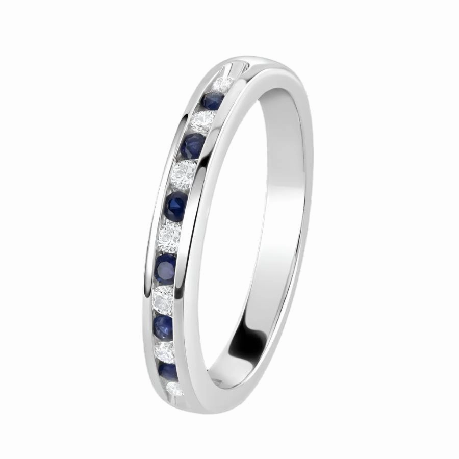 18ct White Gold Sapphire & Diamond Channel Set Eternity Band