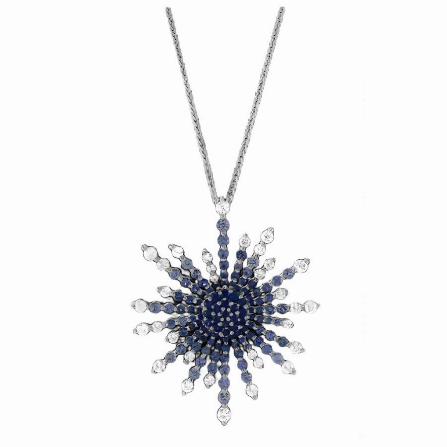 18ct White Gold Sapphire & Diamond Starburst Pendant