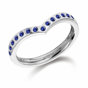 18ct White Gold Sapphire Set Wishbone Shaped Wedding Band