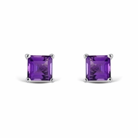 18ct White Gold Square Cut Amethyst Stud Earrings