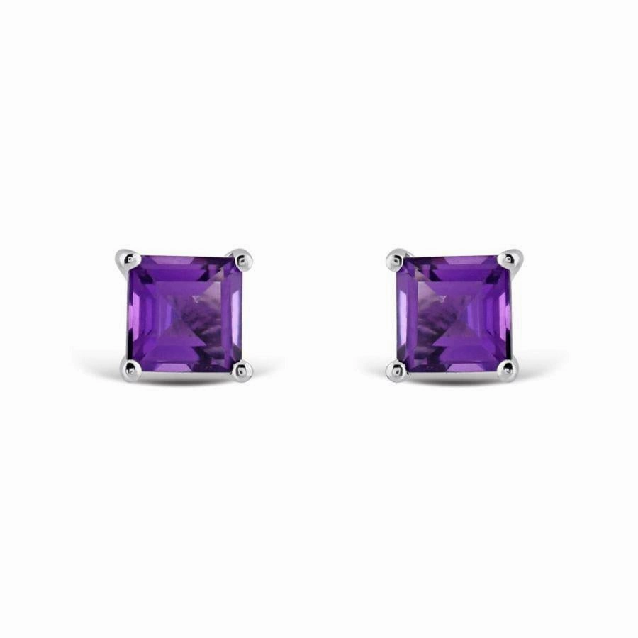 18ct White Gold Square Cut Amethyst Stud Earrings