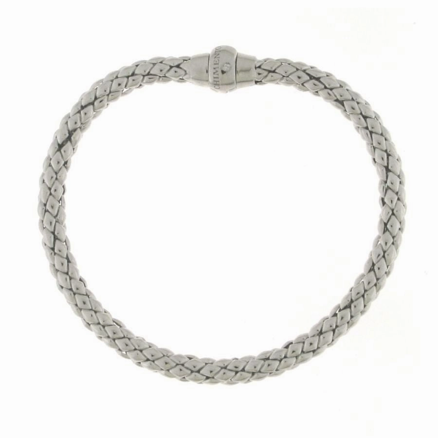18ct White Gold Stretch Classic Bangle with Diamond Set Clasp