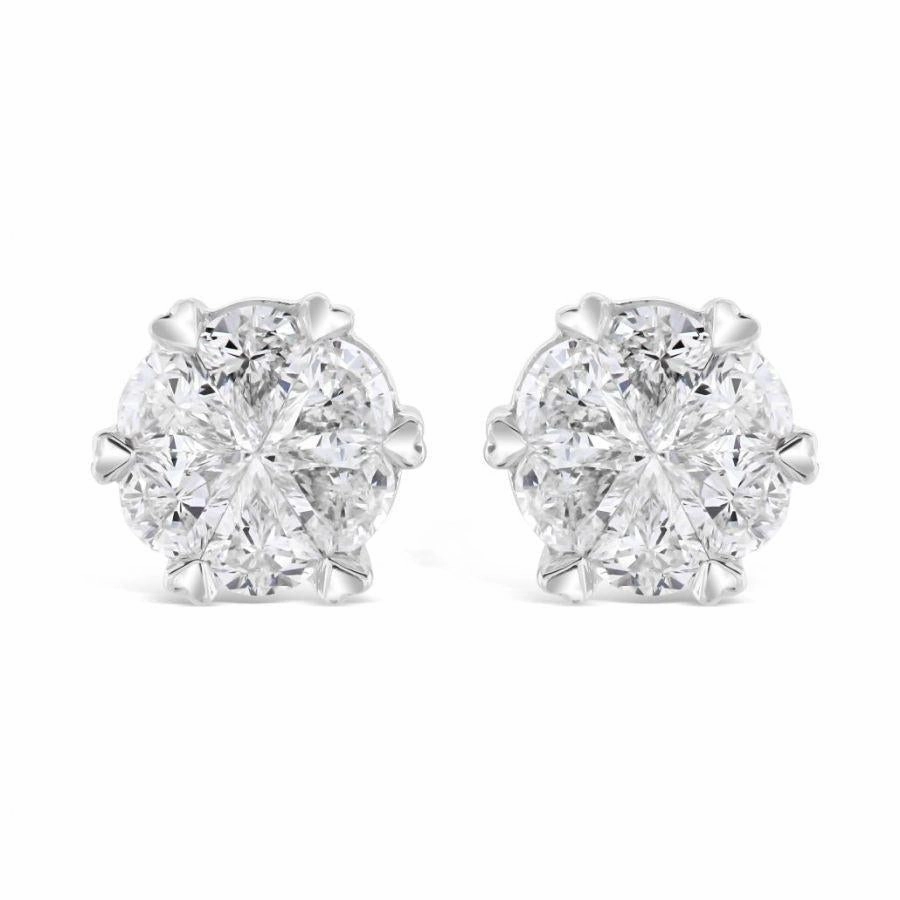 18ct White Gold Triangular Cut Diamond Cluster Stud Earrings