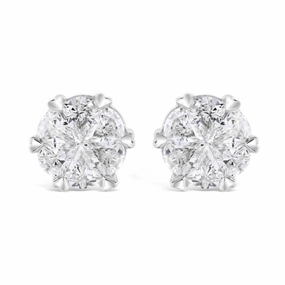 18ct White Gold Triangular Cut Diamond Cluster Stud Earrings