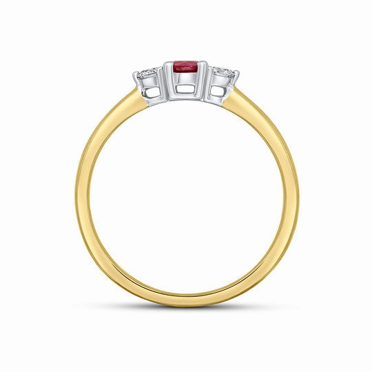 18ct Yellow & White Gold Round Ruby & Diamond Claw Three Stone Ring