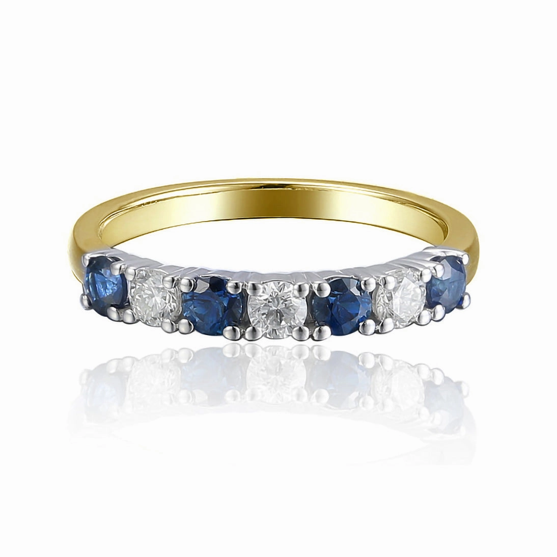 18ct Yellow And White Gold 0.68ct Blue Sapphire And 0.40ct Diamond Seven Stone Ring