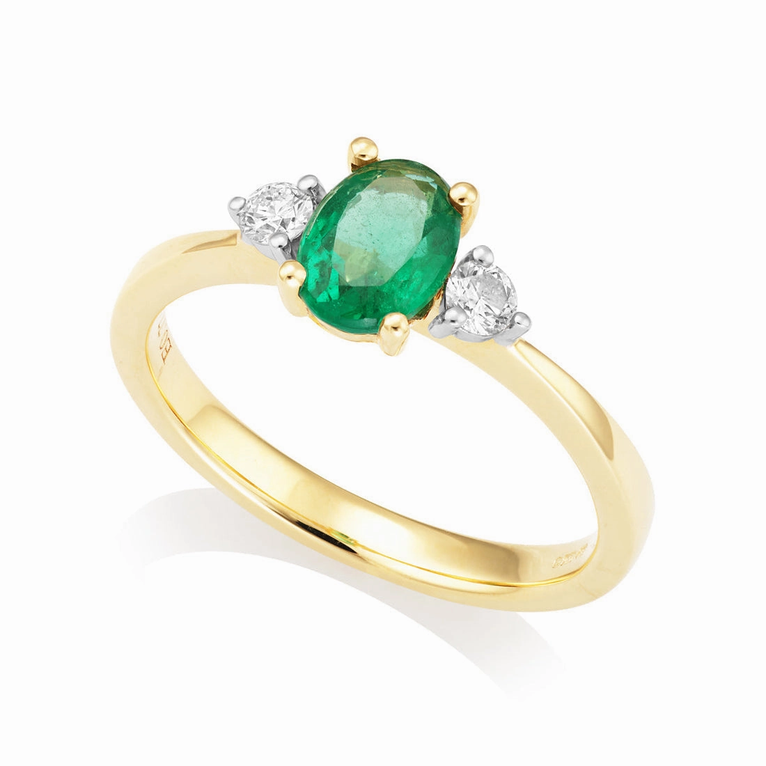 18ct yellow and white gold Emerald And Diamond 3 stome ring