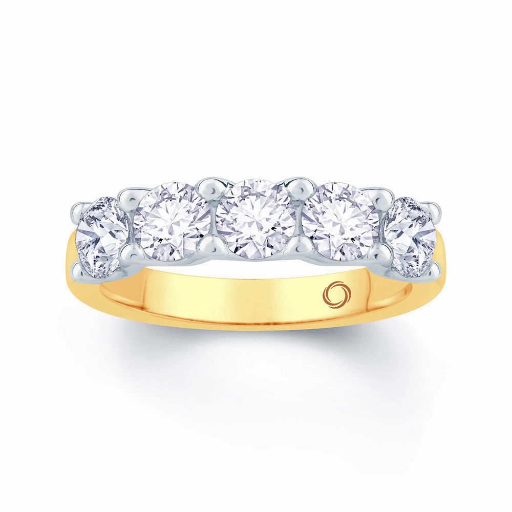 18ct Yellow Gold And Platinum 0.75ct Round Brilliant Cut Diamond Half Eternity Ring