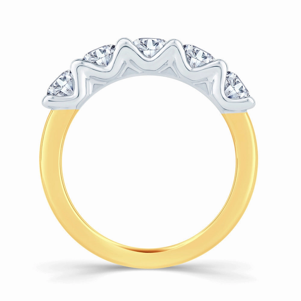 18ct Yellow Gold And Platinum 0.75ct Round Brilliant Cut Diamond Half Eternity Ring