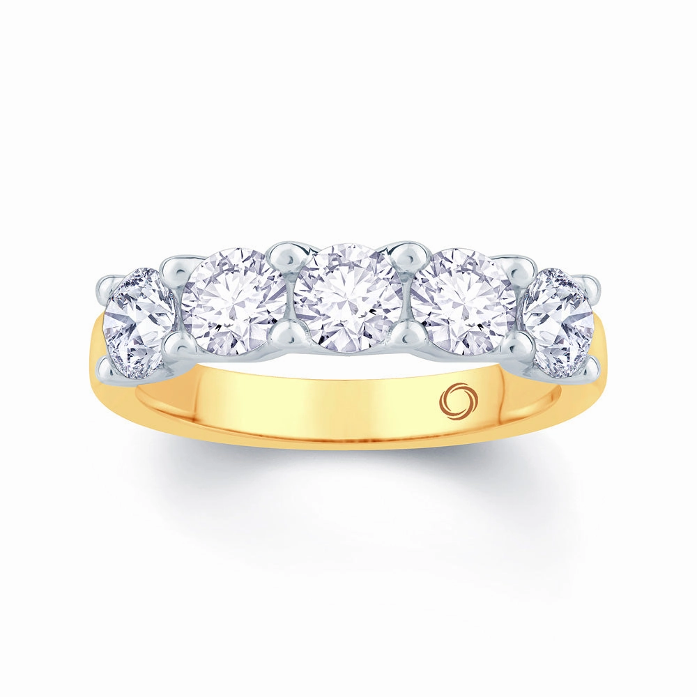 18ct Yellow Gold And Platinum 1.00ct Round Brilliant Cut Diamond Half Eternity Ring