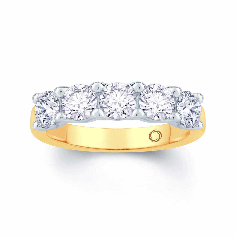 18ct Yellow Gold And Platinum 1.00ct Round Brilliant Cut Diamond Half Eternity Ring