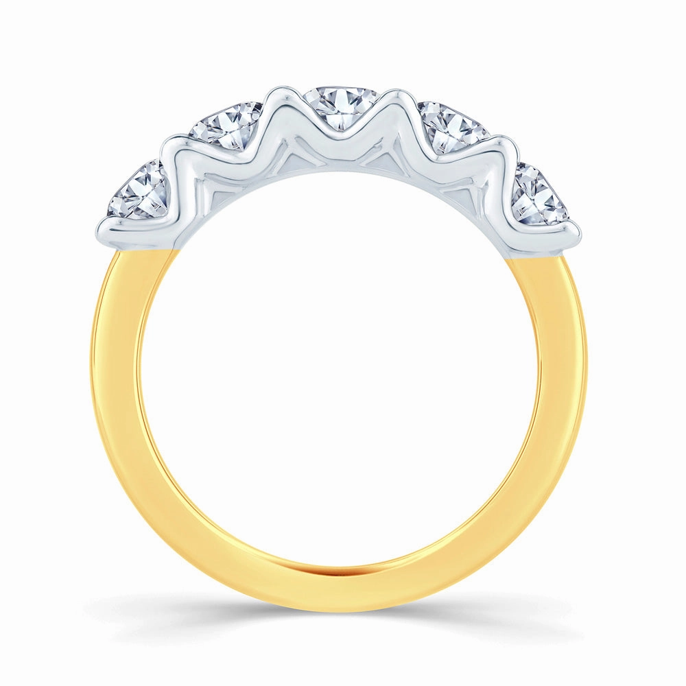 18ct Yellow Gold And Platinum 1.00ct Round Brilliant Cut Diamond Half Eternity Ring