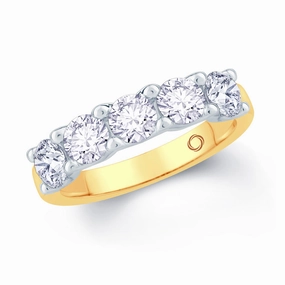 18ct Yellow Gold And Platinum 1.00ct Round Brilliant Cut Diamond Half Eternity Ring