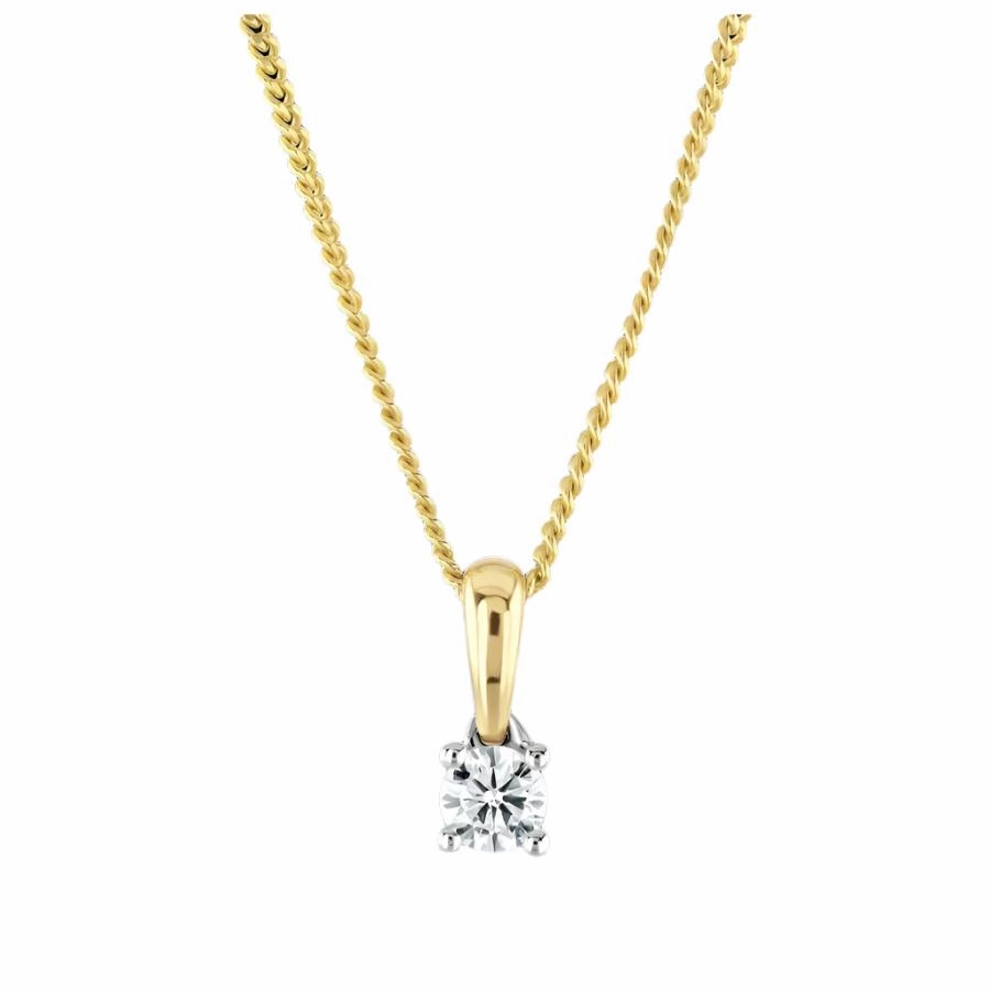 18ct Yellow Gold Claw Set 0.12ct Round Brilliant Cut Diamond Pendant