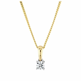 18ct Yellow Gold Claw Set 0.12ct Round Brilliant Cut Diamond Pendant