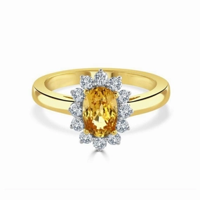 18ct Yellow Gold Golden Sapphire & Diamond Cluster Ring