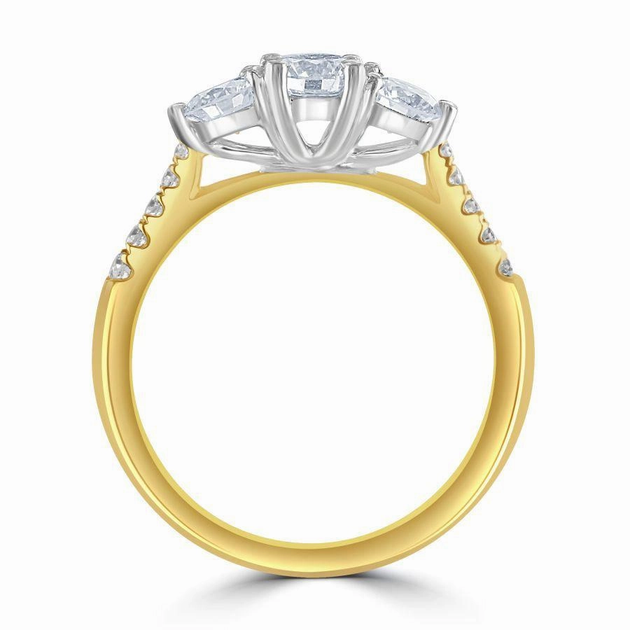 18ct Yellow Gold Round Brilliant Cut Diamond 3-Stone Ring with Diamond Shoulders