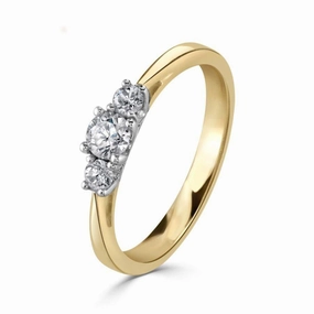 18ct Yellow Gold Round Brilliant Cut Diamond Trilogy Ring