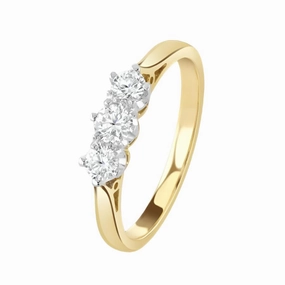 18ct Yellow Gold Round Brilliant Cut Diamond Trilogy Ring