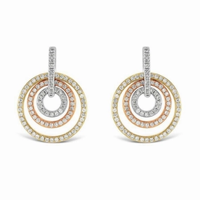 18ct Yellow, White & Rose Gold Diamond Set Concentric Circle Drop Earrings