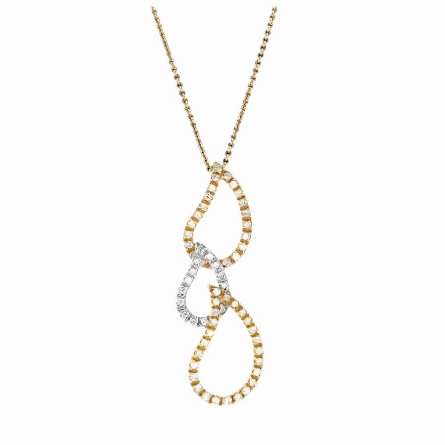 18ct Yellow, White & Rose Gold Triple Teardrop Diamond Set Pendant & Chain